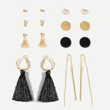 Romwe Bar & Tassel Detail Earrings 8pairs