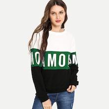 Romwe Cut And Sew Letter Sweatshirt
