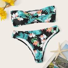 Romwe Twist Bandeau Bikini Set With Removable Straps