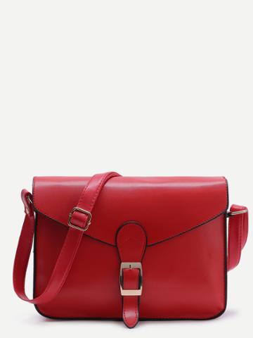 Romwe Red Buckle Design Flap Messenger Bag