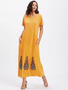 Romwe Appliques Hem Full Length Cocoon Dress