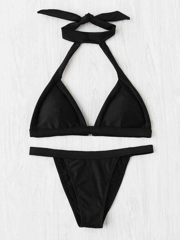 Romwe Tie Back High Leg Bikini Set
