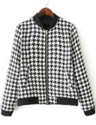 Romwe Houndstooth Stand Collar Loose Jacket