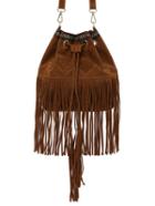 Romwe Brown Faux Suede Fringe Bucket Bag