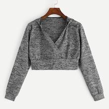 Romwe Solid Hooded Crop Tee