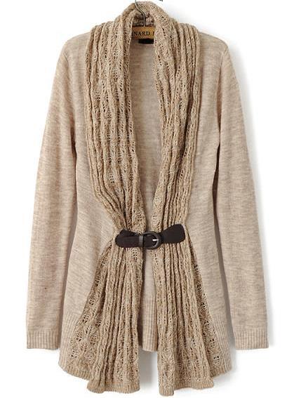 Romwe Leather Buckle Knit Apricot Cardigan