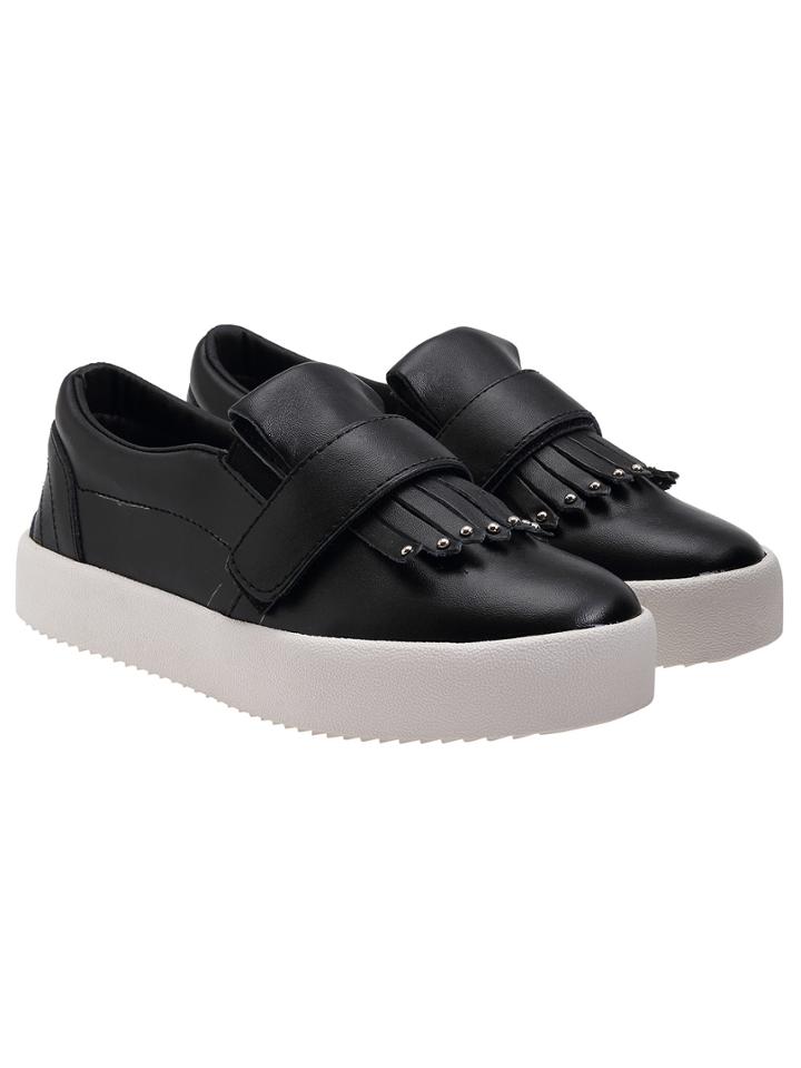 Romwe Black Bead Tassel Pu Flats