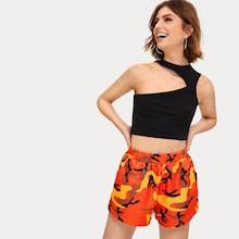 Romwe Camouflage Print Elastic Waist Shorts