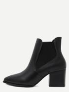 Romwe Black Point Toe Square Heel Chelsea Boots
