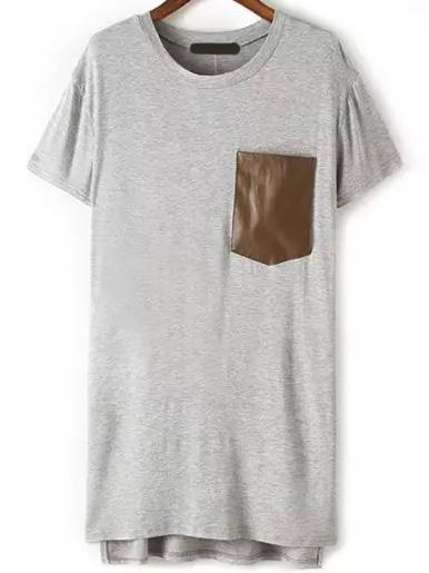 Romwe Dip Hem Contrast Pocket Grey Tshirt Dress