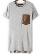 Romwe Dip Hem Contrast Pocket Grey Tshirt Dress