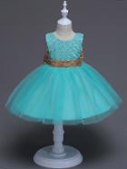 Romwe Sequin Embroidered Bow Tie Tiered Mesh Ball Gown