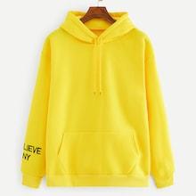 Romwe Letter Print Cuff Drawstring Hoodie