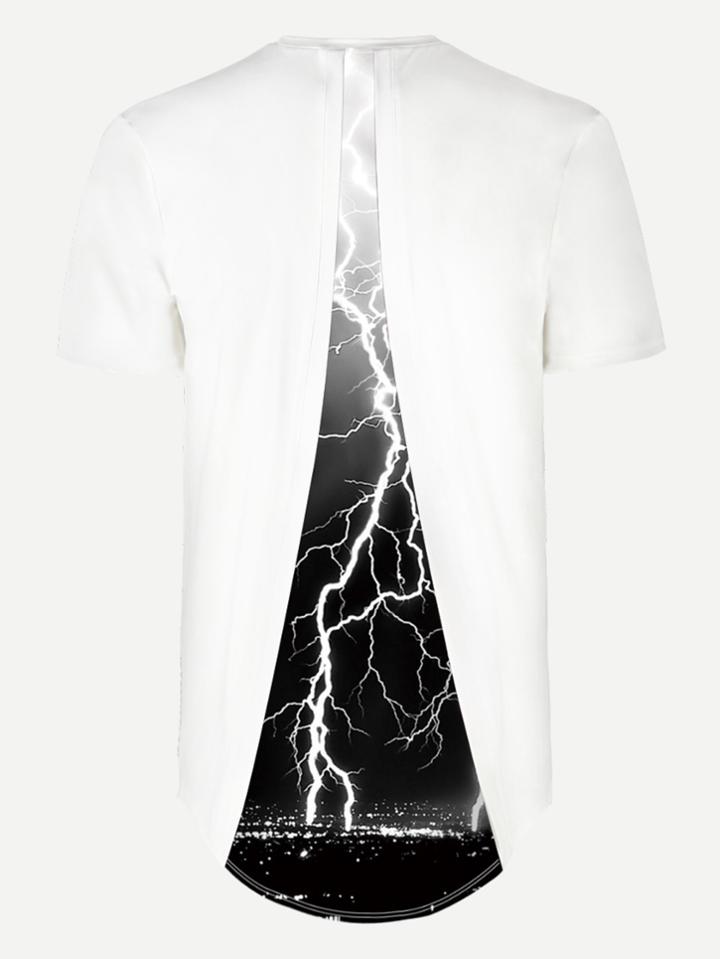 Romwe Men Lightning Print High Low Tee