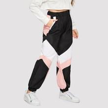Romwe Plus Color-block Elastic Foot Pants