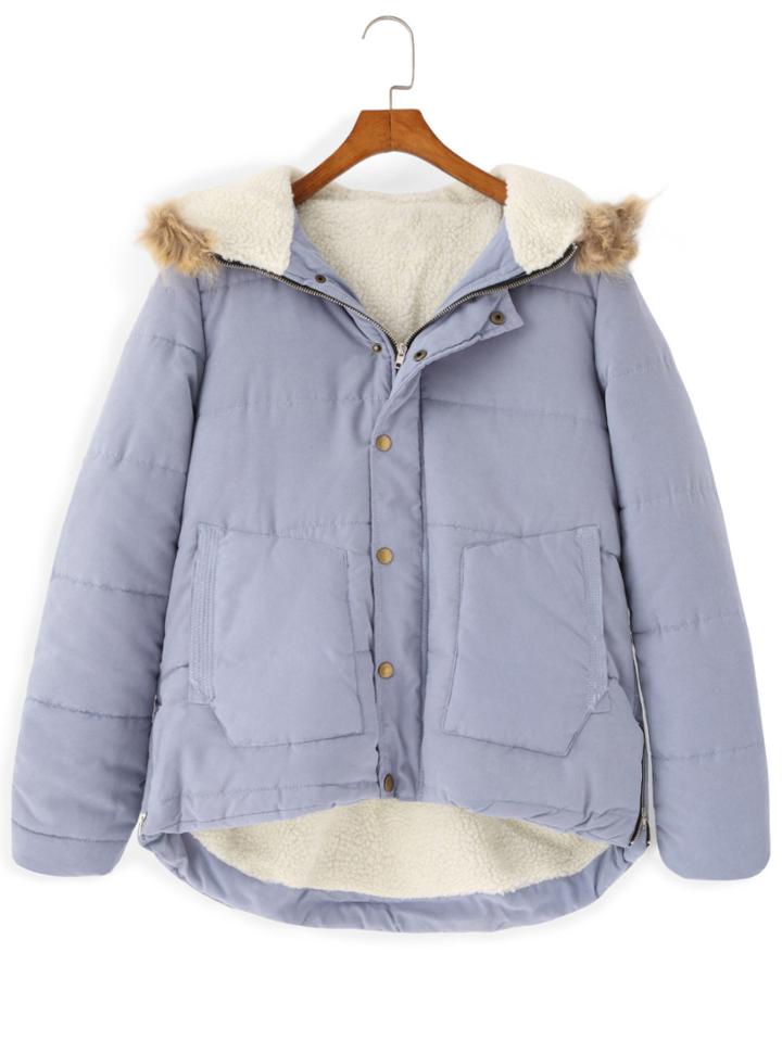 Romwe Hooded Zipper High Low Coat