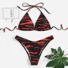 Romwe Zebra Print Halter Top With High Cut Bikini