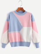 Romwe Color Block Stitch Detail Trim Sweater