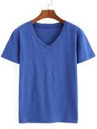 Romwe V Neck Blue T-shirt