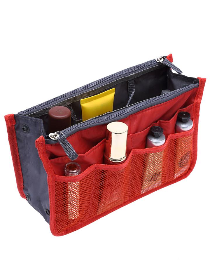 Romwe Bright Red Cosmetic Storage Mesh Nylon Bag