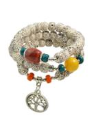 Romwe Beige Bohemian Beads Chain Bracelets For Women
