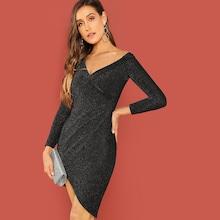 Romwe Wrap Split Front Glitter Dress