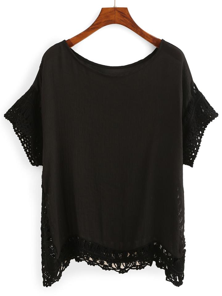 Romwe Crochet Trimmed Loose Fit Blouse