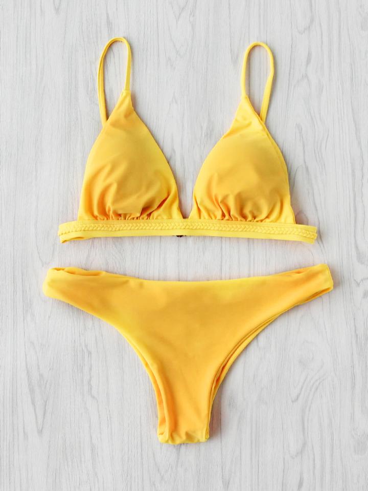 Romwe Braided Design Triangle Bikini Set