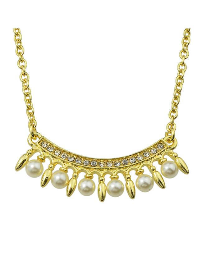 Romwe Gold Plated Rhinestone Pearl Necklace