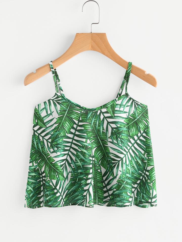 Romwe Leaf Print Random Cami Top