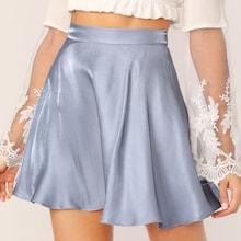 Romwe Solid Satin Skater Skirt