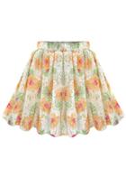 Romwe Elastic Waist Florals Lace Flare Yellow Skirt