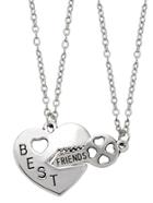 Romwe Silver Letter Etched Heart Lock And Key Pendant Necklace Set