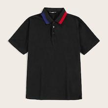 Romwe Guys Color-block Collar Neck Polo Shirt