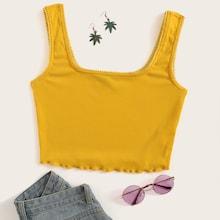 Romwe Lettuce Trim Lace Insert Ribbed Top