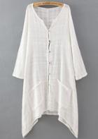 Romwe White V Neck Long Sleeve Buttons Pockets Blouse