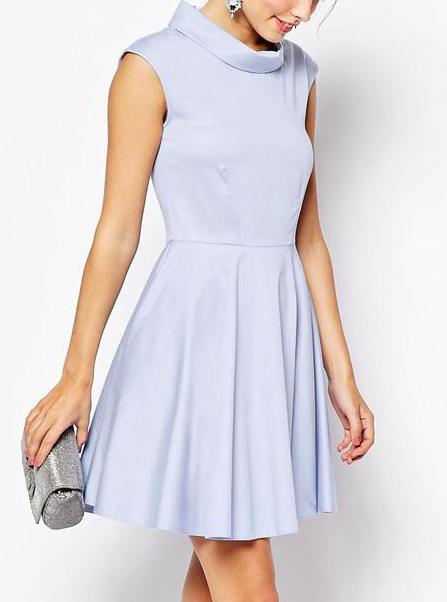 Romwe Stand Collar Flare Dress