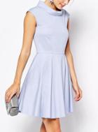 Romwe Stand Collar Flare Dress