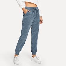 Romwe Pocket Decoration Solid Corduroy Pants