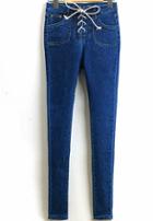 Romwe High Waist Bandage Denim Pencil Pant