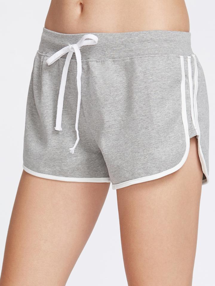 Romwe Grey Contrast Trim Drawstring Shorts