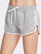 Romwe Grey Contrast Trim Drawstring Shorts