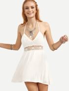 Romwe White Halter Neck Backless Hollow Out A-line Dress