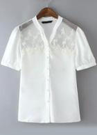Romwe V Neck Lace Embroidered Top