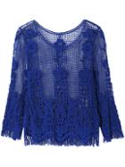 Romwe Blue Lace Crochet Cropped Blouse