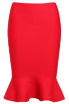 Romwe Flouncing Bodycon Knit Red Skirt