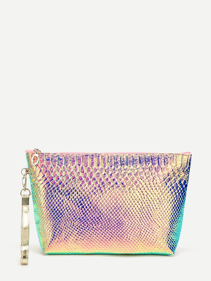 Romwe Iridescent Snakeskin Design Makeup Bag