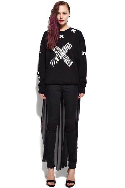 Romwe Inxx Cross Zebra Print Black Sweatshirt