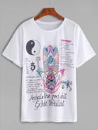 Romwe White Chinese Style Print T-shirt