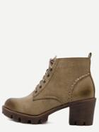 Romwe Brown Distressed Pu Lace Up Rubber Soled Chunky Boots